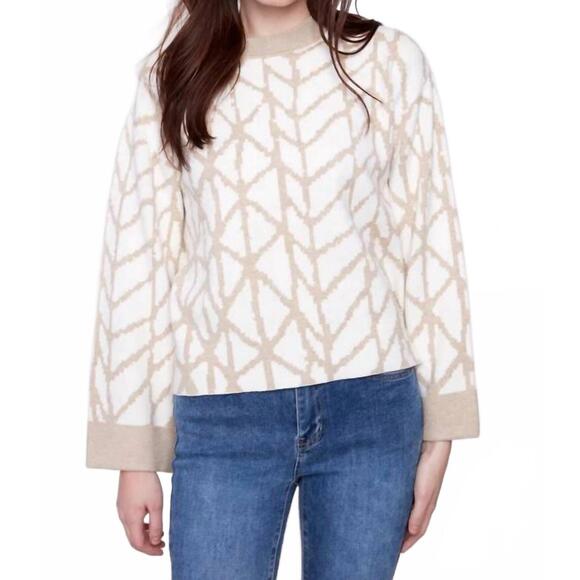 NEW CHARLIE B jacquard knit sweater in ecru